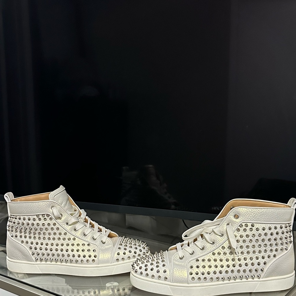 Christian Louboutin Silver-Studded White Sneakers